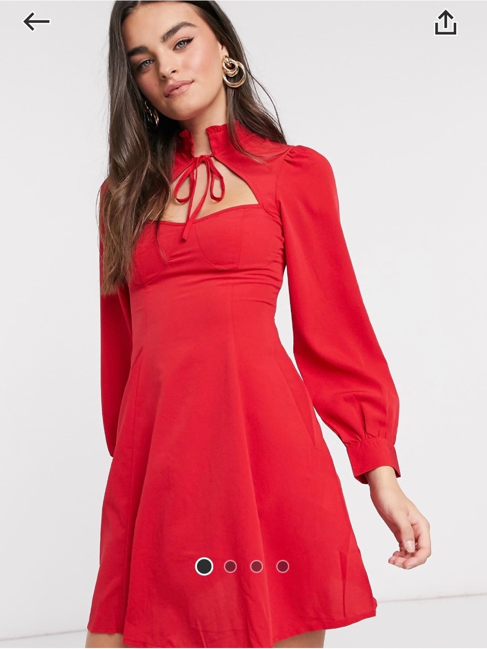 NWOT Asos Women’s Red Long Sleeve Tie Front Cutout Dress, Sz 10